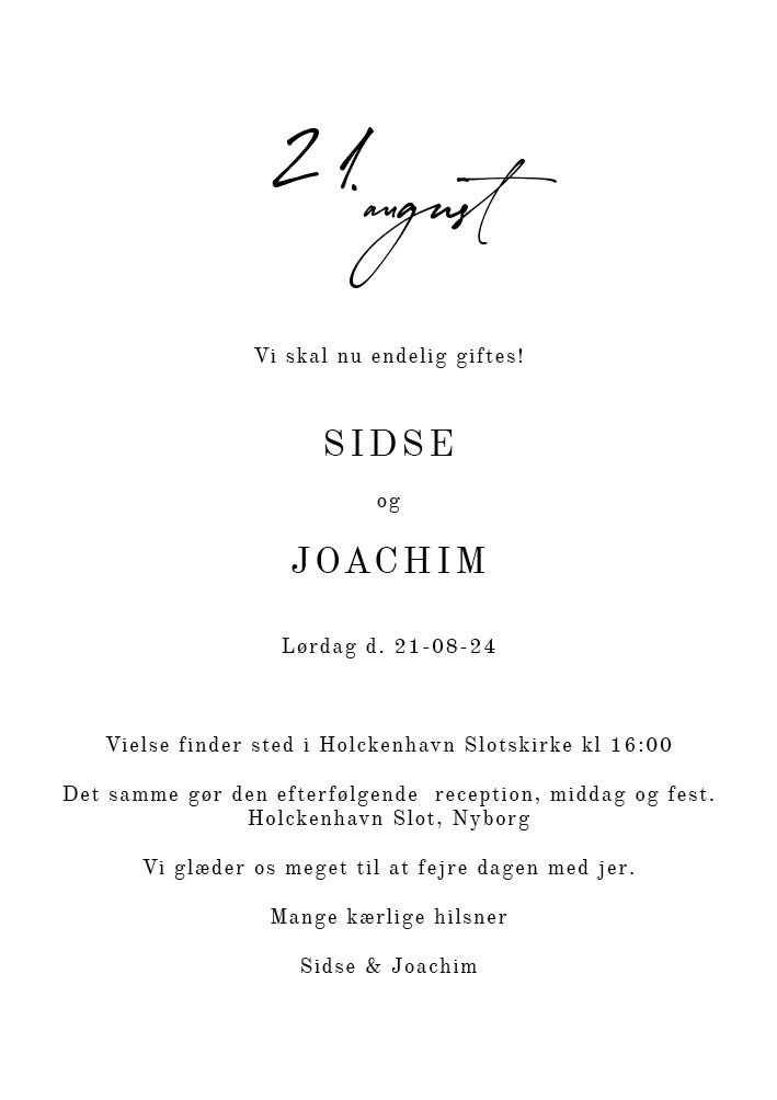 Bryllup - Sidse & Joachim Bryllupsinvitation